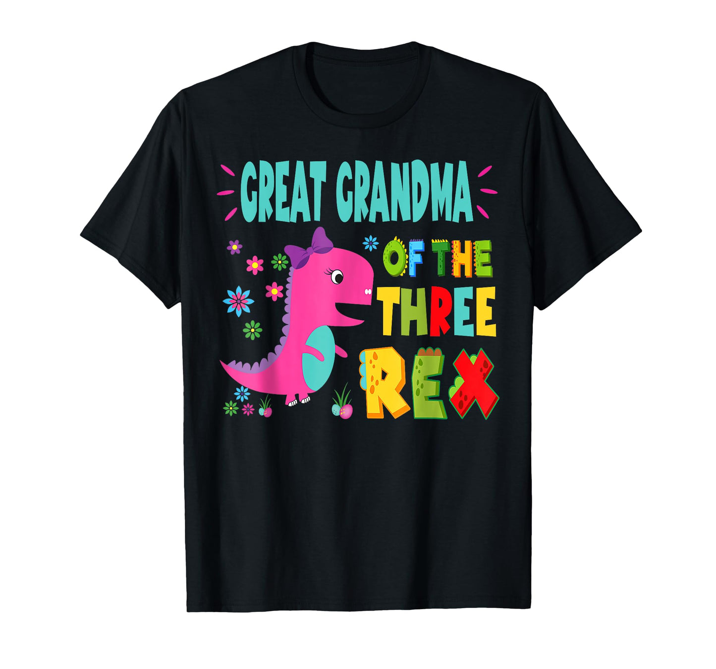 Great Grandma Of The Three Rex Birthday Dinosaur Family T-Shirt