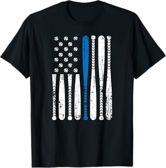 Thin Blue Line LEO USA Flag Police Support Baseball Bat Tee T-Shirt