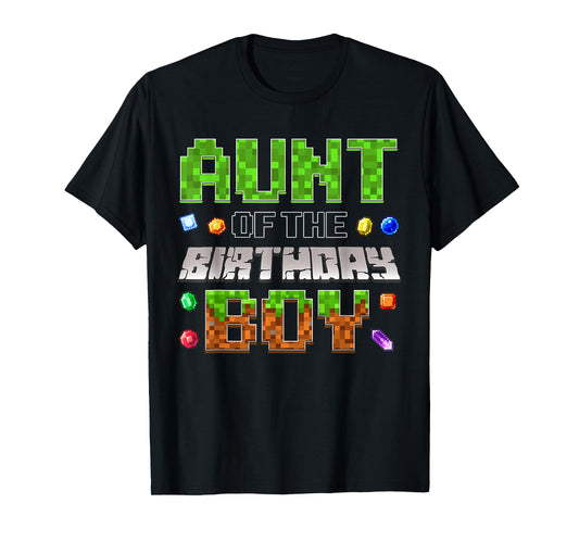 Aunt Of The Birthday Boy Game Pixel Number Birthday Party T-Shirt