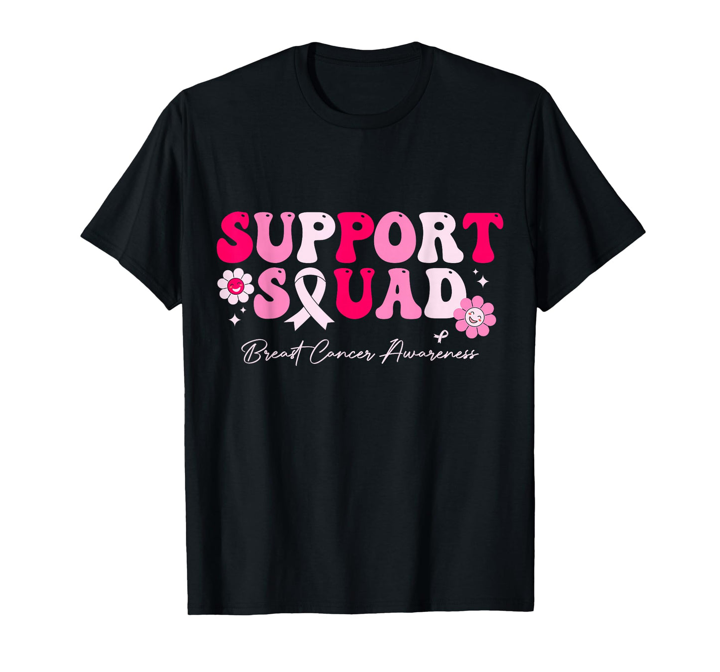 Groovy Support Squad Breast Cancer Awareness White Ribbon T-Shirt