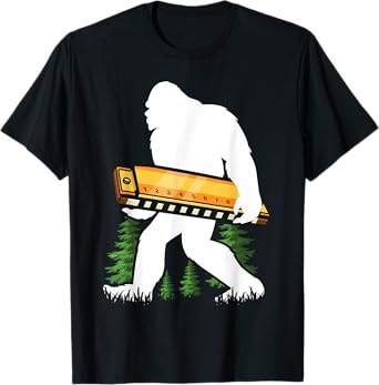 Bigfoot Carrying Harmonica Reed Instrument T-Shirt