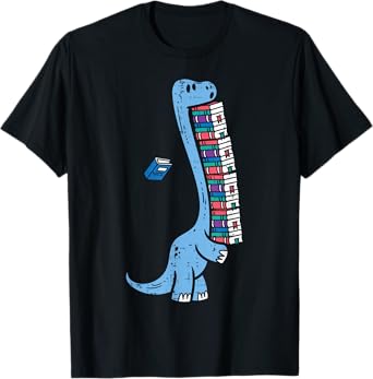 Dino Carrying Books Cute Bookworm Boys Kids Librarian Men T-Shirt