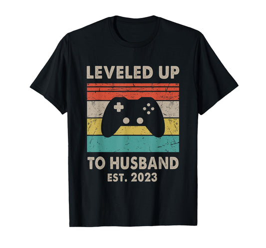 Promoted To Husband Est 2023 - Leveled Up To Husband Retro T-Shirt