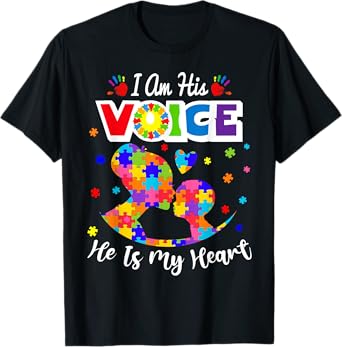 Autism Mom I'm His Voice He Is My Heart Autism Awareness T-Shirt