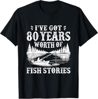 Vintage 80th Birthday Fisherman Fishing 80 Years Old Gifts T-Shirt