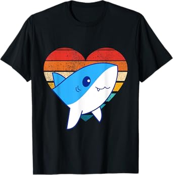 Cute Shark Design Retro Heart Shape Vintage Style T-Shirt
