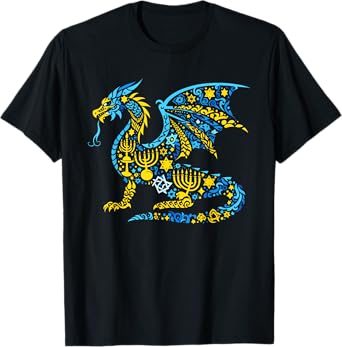 Dragon Menorah Dreidel Jewish Hanukkah Womens Mens Kids T-Shirt