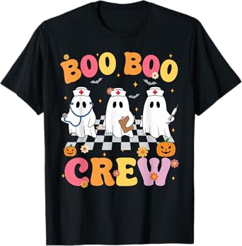Retro Groovy Boo Boo Crew Halloween Ghost Nurse T-Shirt