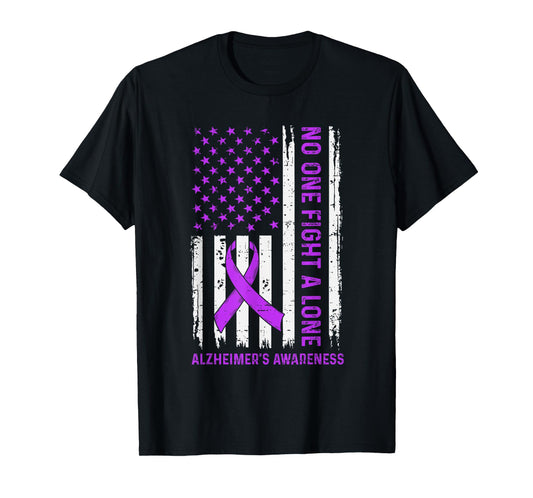Alzheimer's Awareness Flag Ribbon Purple Dementia Dad Mens T-Shirt