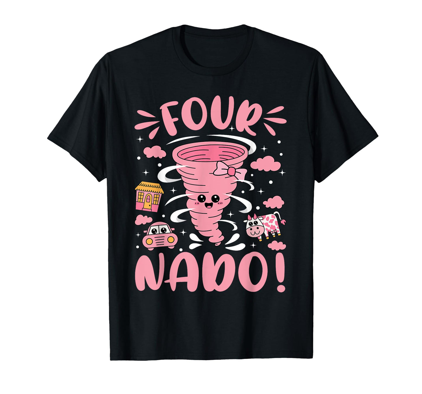 Four Nado Cute Birthday Tornado Girl Bow 4 Years Old Kids T-Shirt