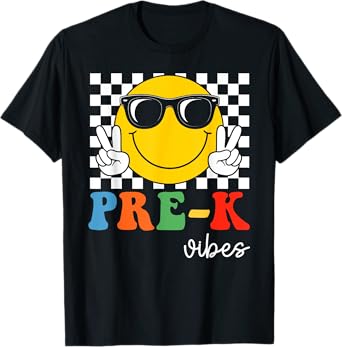 Pre-K Vibes Retro Smile Teacher Kids Team Preschool Girls T-Shirt