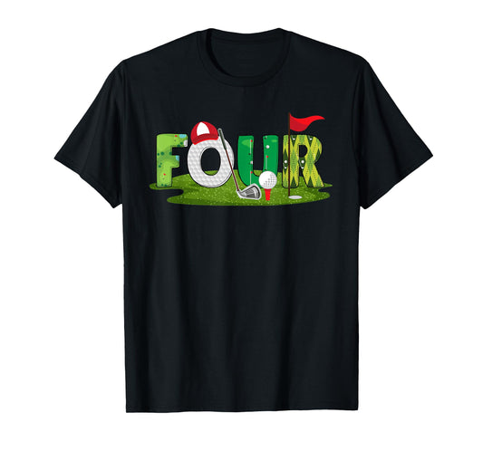 4th Birthday Golf Theme 4 Year Old Kids Sport Party T-Shirt