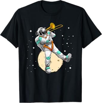 Funny Astronaut Trombone Art For Men Women Trombone Player T-Shirt