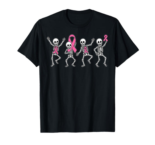 Pink Ribbon Breast Cancer Awareness Skeleton Boys Men Kids T-Shirt
