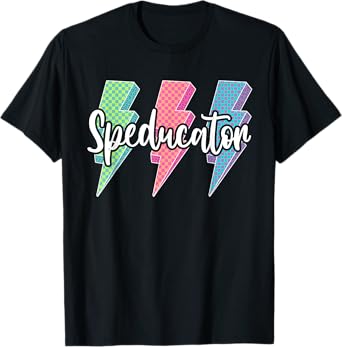 Checkered Special Education Teacher Lightning Bolt Womens T-Shirt