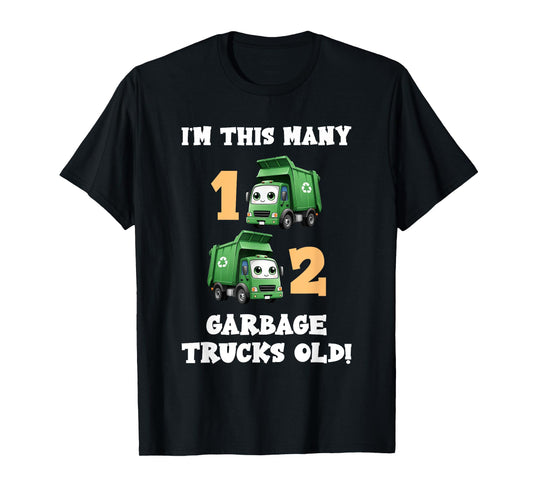 2nd Birthday Boy I'm This Many Garbage Trucks 2 Years Old T-Shirt