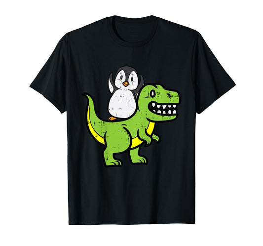 Kids Penguin Riding Dinosaur Trex Cute Boys Kids Toddler Youth T-Shirt