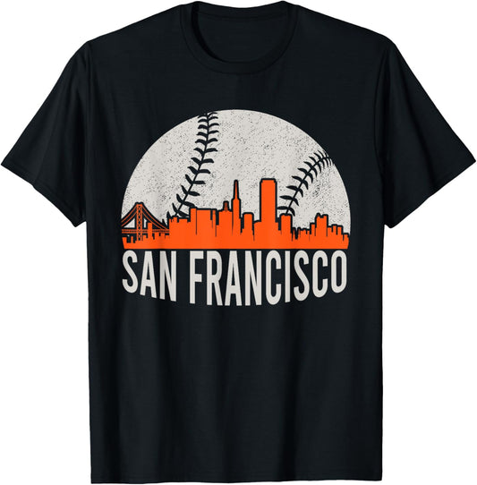 Vintage San Francisco Skyline Baseball Present Men Women T-Shirt