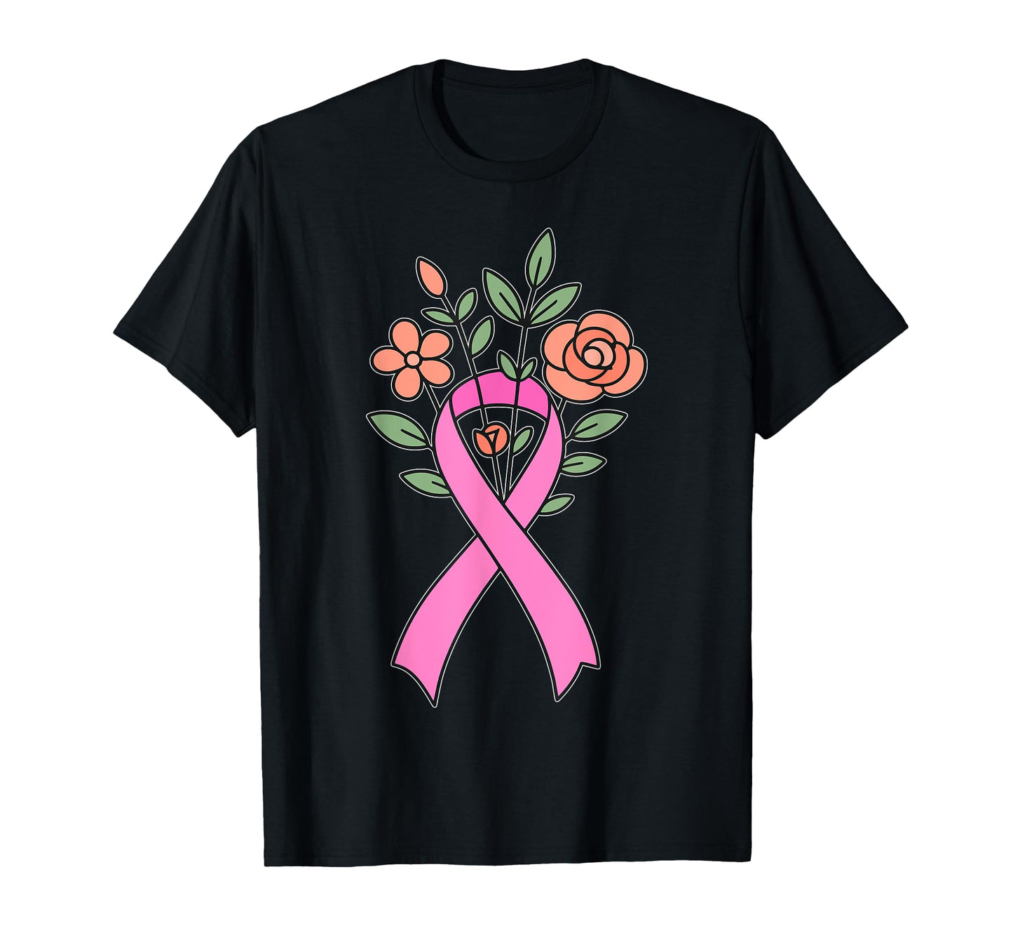 Cute Floral Pink Ribbon Breast Cancer Awareness Women Girls T-Shirt