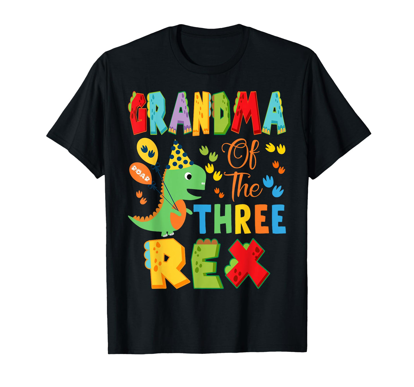 Grandma of The Three Rex 3Rd Birthday Boy Dinosaur T-Rex T-Shirt