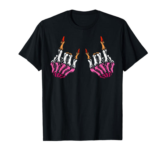 Skeleton Rock Hand LGBT-Q Cool Lesbian Pride Color Flag T-Shirt