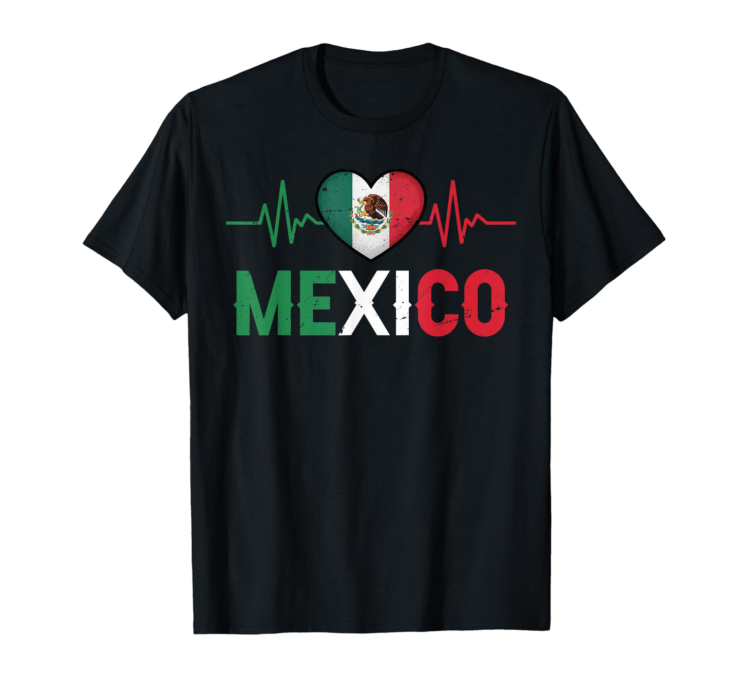 Mexico Flag Mexican Pride Heartbeat EKG Pulse Mexico Emblem T-Shirt