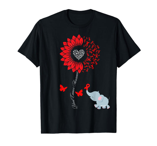 Blood Cancer Awareness Sunflower Elephant Butterfly Ribbon T-Shirt