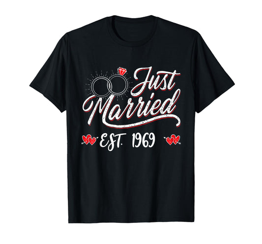 Just Married EST 1969 Husband Wife 56th Wedding Anniversary T-Shirt