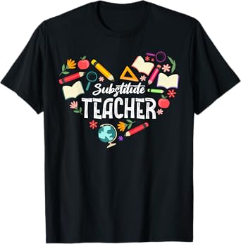 Cute Substitute Teacher Heart T-Shirt for Men Women