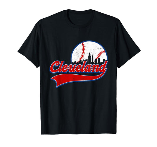 Vintage Cleveland City Downtown Skylines Baseball Fans Lover T-Shirt