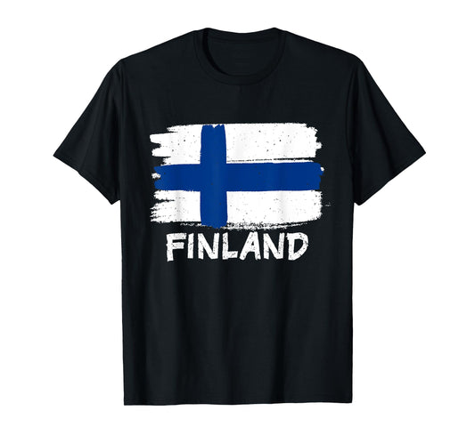 Finland Flag Kids Unisex Black Cotton Polyester T-Shirt