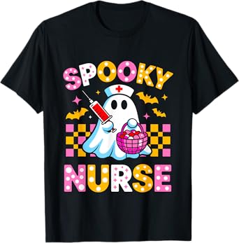 Spooky Ghost Nurse Cute Halloween Pumpkin Candy Costume T-Shirt