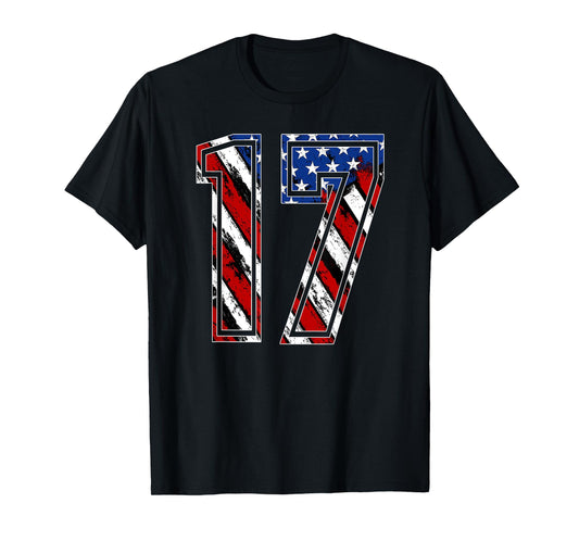 Number 17 Red White and Blue American Flag #17 Jersey Shirt T-Shirt
