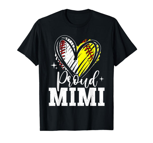 Proud Mimi Baseball Softball Heart Mimi Of Both Grandma T-Shirt