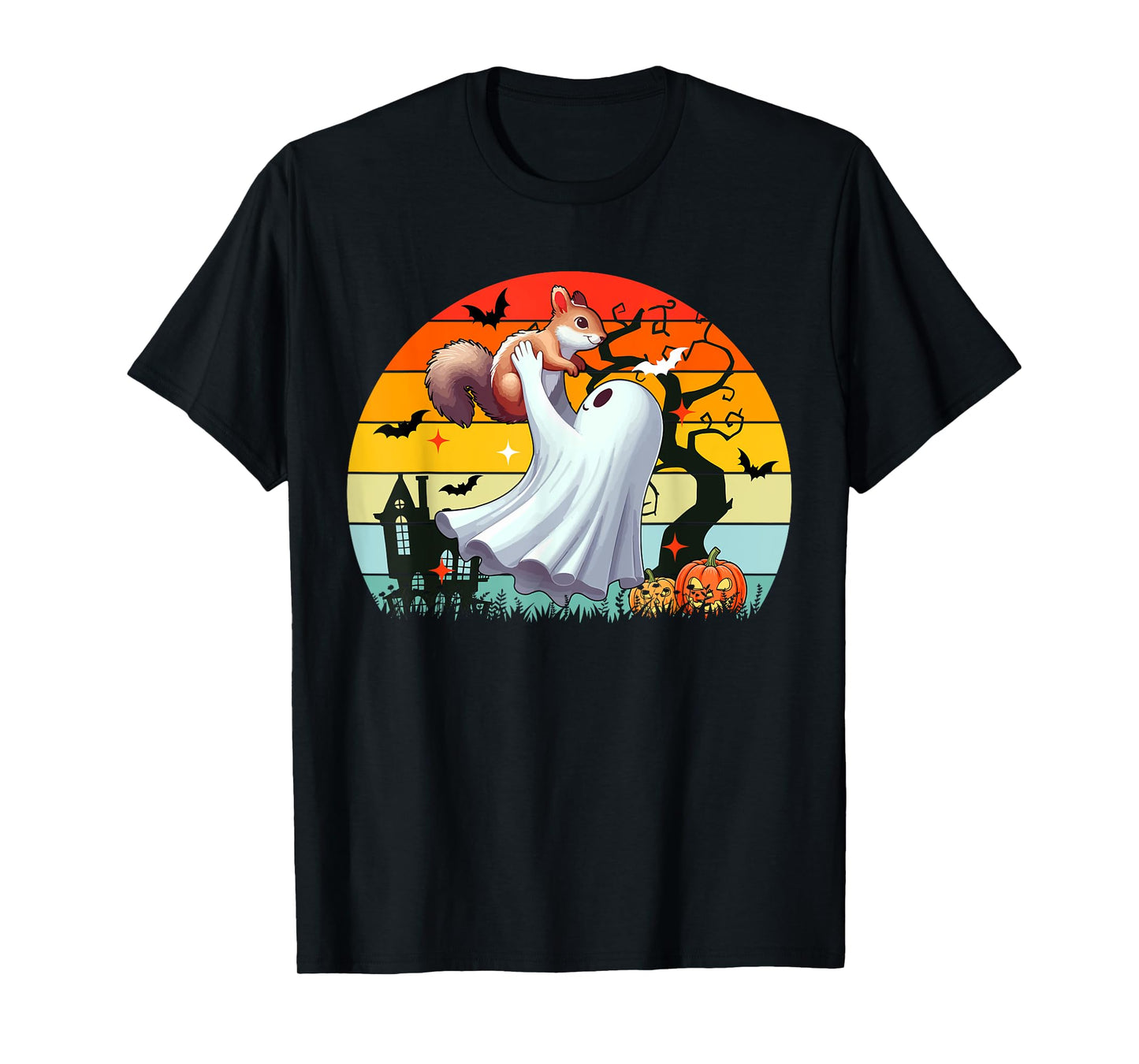 Vintage Retro Boo Ghost Hunging Squirrel Halloween Family T-Shirt