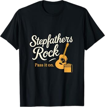 Stepfathers Rock Whimsical Script Guitar & Amp T-Shirt