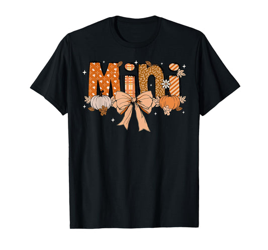 Mini Pumpkin Fall Coquette Bow Thanksgiving Mom Women T-Shirt