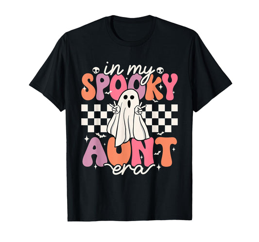 Groovy In My Spooky Aunt Era Retro Auntie Halloween Ghost T-Shirt