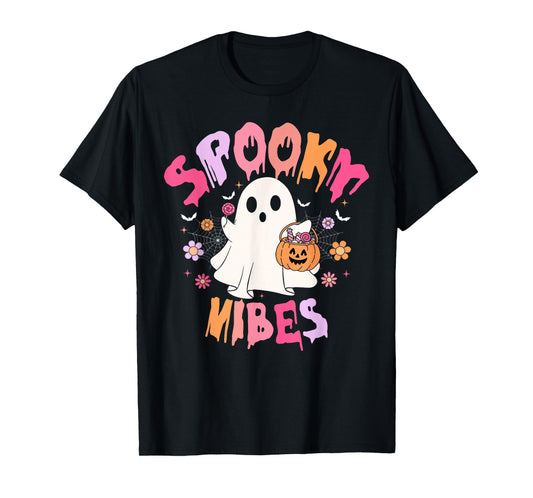 Groovy Spooky Vibes Cute Boo Ghost Halloween Costumes Girls T-Shirt