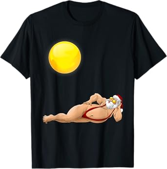 Funny Santa Sunbathing Red Mankini | Cool Beach Summer Gift T-Shirt