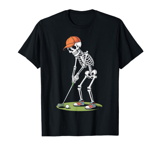 Halloween Golfer Golf Player Skeleton Golf Funny Men Dad T-Shirt