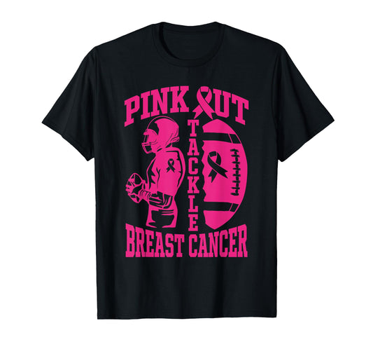 Football Pink Out Tackle Breast Cancer Awareness Graphic T-Shirt