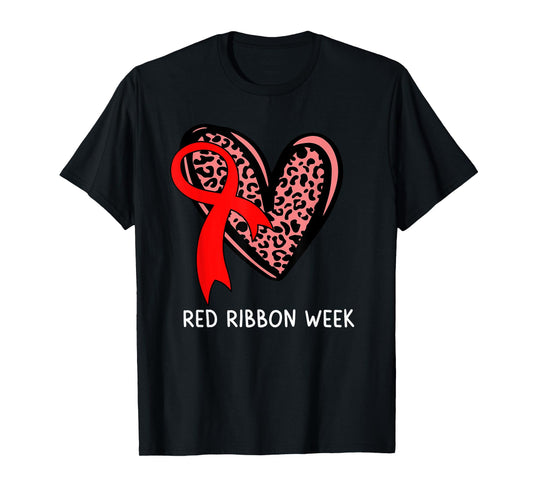 We Wear Red For Red Ribbon Week Awareness Leopard Women Girl T-Shirt