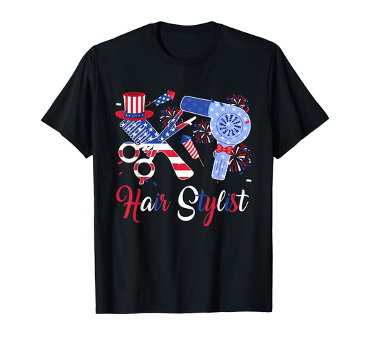 Hair Stylist Costume Tools As American Flag 4th July Women Men T-Shirt
