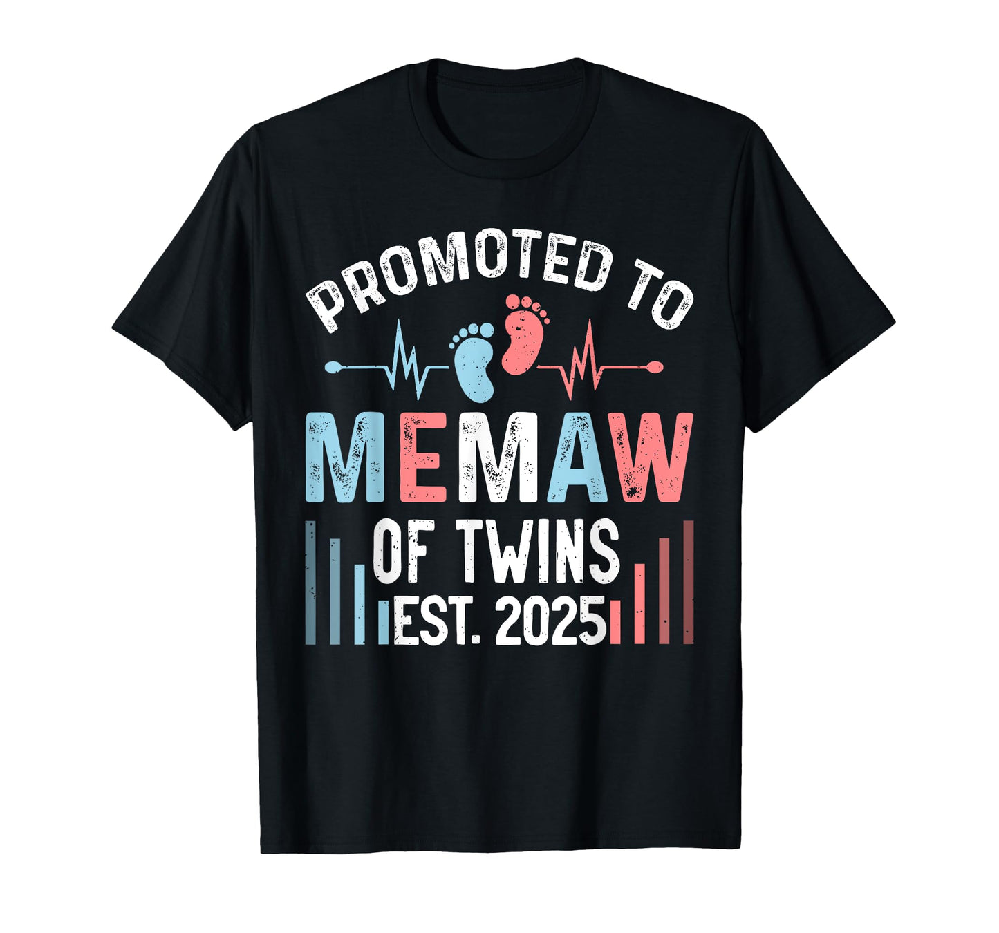 Promoted To Memaw Of Twins Est 2025 Twin Baby Shower T-Shirt