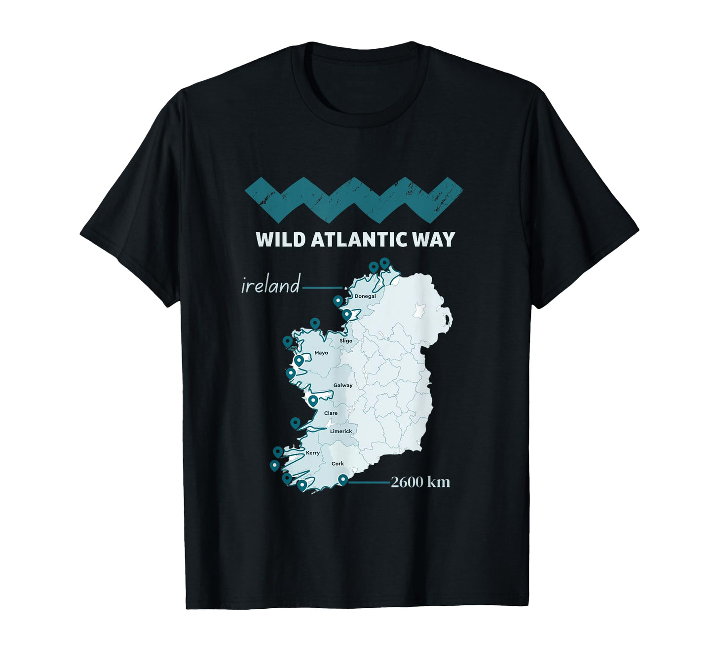 The wild atlantic way ireland coastal route map, west coast T-Shirt