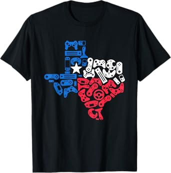 Boys Video Game Texas State Flag Map Gamer Men Kids T-Shirt