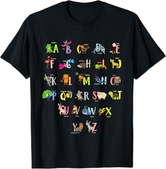 ABC Animals Identification A-Z Types Of Zoo Animals Alphabet T-Shirt