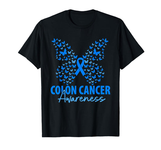 Colorectal Colon Cancer Awareness Blue Ribbon Butterfly T-Shirt