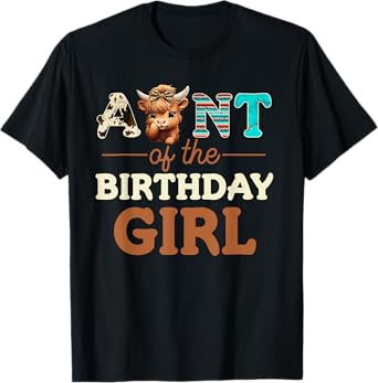 Aunt of The Birthday Girl Highland Cow Print First Bday T-Shirt